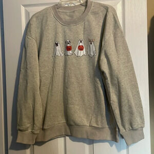 Unisex Gray Halloween ghost dog sweatshirt size XL